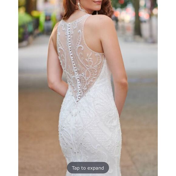 Enchanting by Mon Cherie Wedding Size 16 Halter Mermaid Beaded NWT - Picture 4 of 11